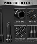 Heavy Duty Four Piece Three Eighths Inch Drive Impact Extension Bar Set With Universal Joint showing product features and details