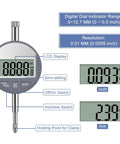 HDLNKAK digital dial indicator bore gauge with LCD display; 6" depth, 0–12.7 mm range, 0.0005" resolution, 23 anvils included.
