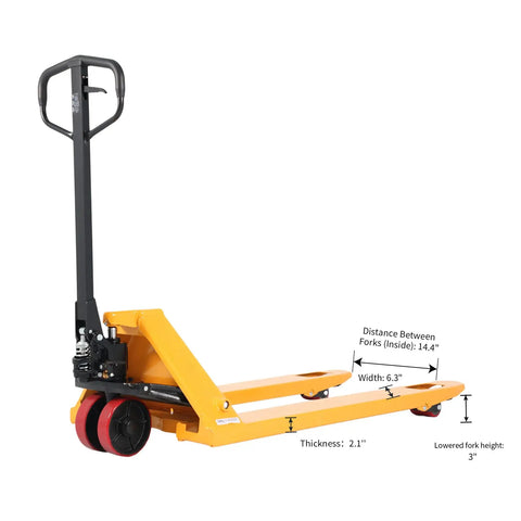 Heavy Duty Manual Pallet Jack Yard Dog Hauler Featuring A Rock Solid 6600 Lb Load Rating With Wide 27 By 48 Inch Forks And Smooth Poly Roller Wheels For Serious Moving Tasks
