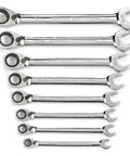 8 Piece 72 Tooth 12 Point Reversible Ratcheting Wrench Set In SAE With 15 Degree Offset Pro Grade Surface Drive Box End Fully Polished