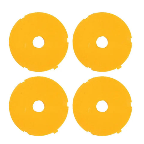 Precision Router Table Inserts Four Pack Compatible With A25RT02 Models, yellow circular plates for precise routing use.