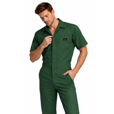 Men's Short Sleeve Zip Up Coveralls Built Different For The Daily Grind Heavy Duty Cotton Poly Blend Work Jumpsuit shown on model.