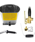 Components of 4 Jet Pneumatic Cement Mortar Sprayer Gun for Stucco and Plaster, including nozzle and fittings.