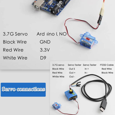 Wiring connections for GH-S37D Ultra Light Micro Servo 3.7g Digital Servo Motor For RC Cars Planes Helicopters Boats with Arduino