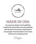 "Made in USA statement by Reilly Originals with gratitude message for shopping small businesses".