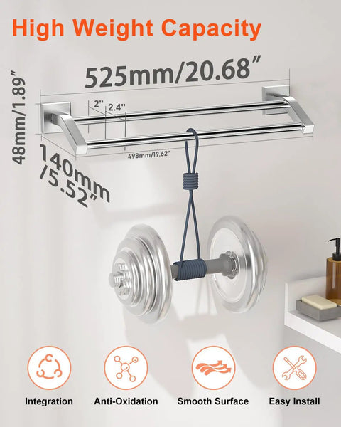 Double Towel Bar Rack For Bathroom Wall Mount, Heavy Duty SUS304 Stainless Steel Towel Holder In Brushed Nickel, 20 Inch