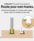 Matchfit Inline Dovetail Ramp Clamps For Track System with 14°x1/2" groove illustration and router bit