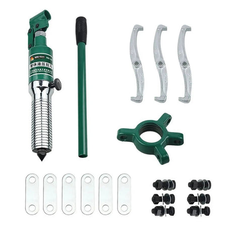 Heavy Duty 20 Ton Hydraulic Gear Puller components including alloy jaws, hydraulic pump, and accessories for reliable mechanics.