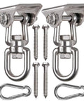Two Pack Beefy Heavy Duty 360 Degree Swivel Hanger Set For Ceiling And Wood, Stainless Steel 304 Hooks with bolts and carabiners