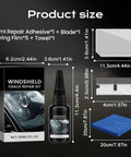 Fast Fix Glass Crack Repair Kit For Windshields With 30ml Repair Liquid Includes Blade Towel And Five Curing Films Two Pack Easy DIY Auto Glass Repair product dimensions and components