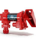 Ultra Durable 12 Volt 20 GPM Explosion Proof Fuel Transfer Pump For Gasoline Diesel shown in red with mounting bracket.