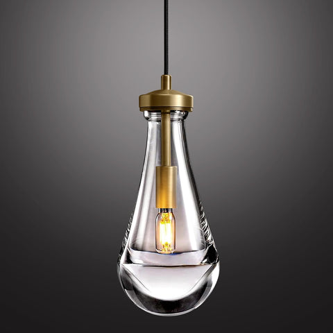 Brass Raindrop Pendant Light Fixture For Kitchen Island And Dining Room, Glass Drop Chandelier, E12 LED Bulb Included, Modern Glam Glow close-up
