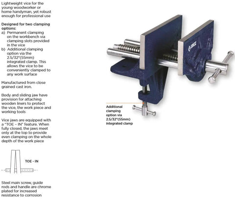 6-Inch Portable Woodworking Vise With Dual Mount Bench Clamp Or Bolt-Down Setup Cast Iron Toe-In Jaws Chrome-Plated Screw