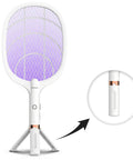 Front view of Beast Electric Fly Zapper Racket 4000 Volt Bug Killer with tripod stand and insert showing USB charging port.