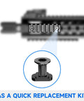 24 Piece M-LOK Screws And Nuts Replacement Kit With Allen Wrench For Rails And Mounts, close-up of black screw and rail section