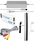 4 In 1 Wii Replacement Cables Set with AC Power Adapter, HDMI Converter, Wired Motion Sensor Bar, and Composite AV Cable.
