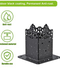 Beefy 4x4 Post Anchor Base With 3.6 X 3.6 Inch Inner Size, heavy duty post bracket shown with outdoor black anti-rust coating.