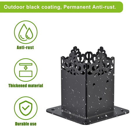 Beefy 4x4 Post Anchor Base With 3.6 X 3.6 Inch Inner Size, heavy duty post bracket shown with outdoor black anti-rust coating.
