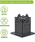 Beefy 4x4 Post Base Brackets Set Four Pieces, Heavy Duty 2mm Steel Frame With 4mm Base shown with black powder coating