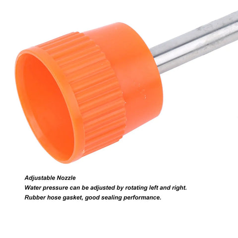 Close-up of Beefy Zinc Alloy Sprayer Wand with orange adjustable nozzle, showcasing durable zinc body and long rod for high pressure spray.