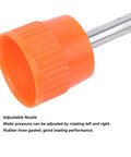 Close-up of orange adjustable nozzle on Heavy Duty Zinc Alloy Garden Sprayer With Adjustable Nozzle And Long Rod 360 Degree Rotating Head 5 Bar High Pressure For Irrigation Car Washing And Outdoor Cleaning Built Like A Beast.