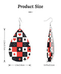 Dope Poker Suit Dangle Drop Earrings Featuring Bold Grid Card Pattern Silver Plated Hooks Lightweight Acrylic Teardrops Hypoallergenic Casual Daily Bling That Slays Your Look, size dimensions 2.2in and 1.5in.