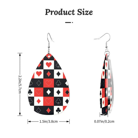 Dope Poker Suit Dangle Drop Earrings Featuring Bold Grid Card Pattern Silver Plated Hooks Lightweight Acrylic Teardrops Hypoallergenic Casual Daily Bling That Slays Your Look, size dimensions 2.2in and 1.5in.
