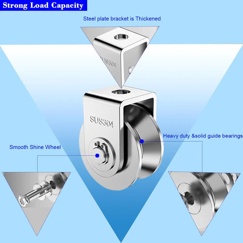 2 Pack 3 Inch Stainless Steel U Groove Pulley Wheel Set For Heavy Duty Gate Track Sliders With 1880 Lb Load Capacity Perfect For Swing Or Sliding Gates And Industrial Grade Gate Hardware, 304 stainless steel pulley