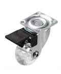 Pack Of 4 3 Inch PU Transparent Crystal Wheel Casters With Brakes For Furniture And Cabinets, shown with flat brake feature.
