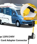 Nema 10 To 14 Power Adapter 50 Amp Plug Converter For Dryers Welders Generators And Rvs with yellow connector near RV.