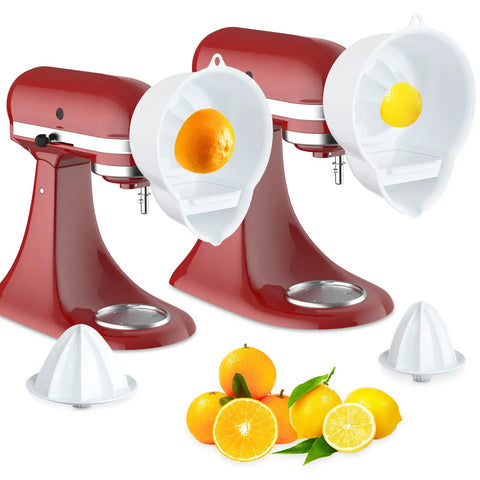 Stand Mixer Juicer Attachment With Two Size Reamers For Fresh Citrus Juice, Fits KitchenAid Stand Mixers, white reamers with citrus