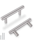 Set Of 25 Brushed Nickel Stainless Steel Cabinet Handles 2-1/2 Inch Center To Center 4 Inch Overall Length Modern Euro Style T Bar Pulls