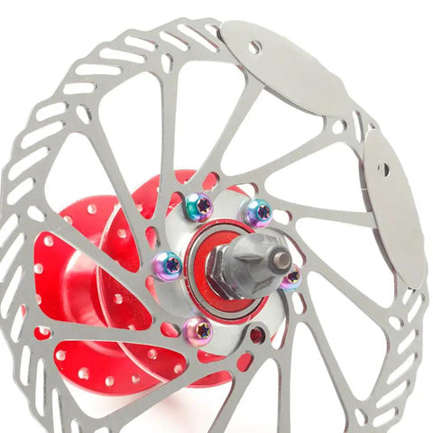 Rad Ultra Lightweight M5x10 Titanium Disc Brake Bolts With Torx T25 Drive And Anti Vibration Rubber Inserts on rotor hub