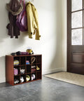 15 Cube Stackable Storage Organizer For Shoes, Bags, Crafts, And Small Gear With Wood Shelves in entryway