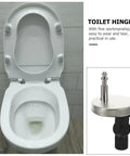 Premium Quick Release Toilet Seat Hinge Kit With Top Mount Hardware Includes Screws And Nuts For Standard Toilets, viewed from above with toilet bowl.