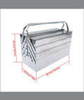 No Fuss Folding Stainless Steel Gear Case With Easy Grip Carry Handle, dimensions 18.31x7.95x10.31 inches, ideal for storage.