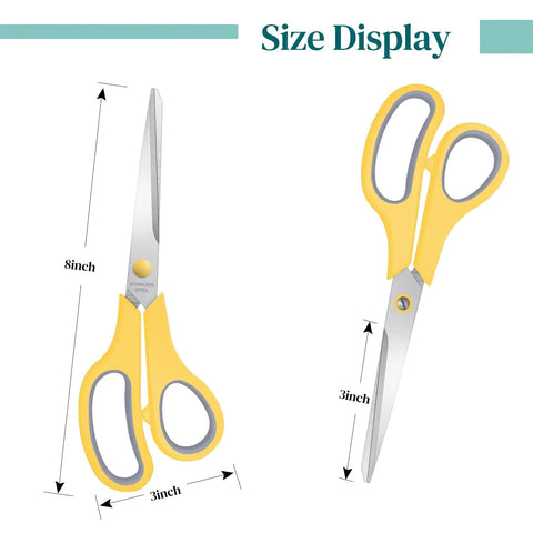 Six Pack 8 Inch Sewing Craft Scissors Set In Six Colors Stainless Steel Workhorse Heavy Duty Sharp Shears For Home Office School And Craft Projects Perfect For Arts And Crafts Sewing And Office Tasks, yellow pair size display
