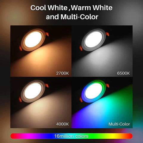 Ultra Thin 6 Inch RGB LED Recessed Lights Canless IC Rated Dimmable Downlights color temperature options and multi-color mode