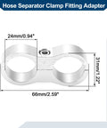 Solid Universal Hose Separator Clamp And AN12 Dual Line Fitting Adapter Built From Tough Aluminum Alloy Dope Tubing Hardware For Custom Car Rigs And Street Builds Complete 4 Piece Silver Set, 66mm size.