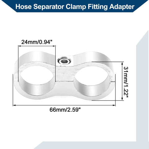 Solid Universal Hose Separator Clamp And AN12 Dual Line Fitting Adapter Built From Tough Aluminum Alloy Dope Tubing Hardware For Custom Car Rigs And Street Builds Complete 4 Piece Silver Set, 66mm size.