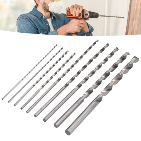 Cool 9Pc Extra Long HSS Twist Drill Set For Wood And Plastic Projects With High Performance Bits That Are Tough As Nails And Ready To Tackle Any Home Repair Job Fast, 9 HSS drill bits