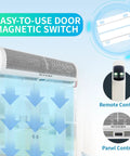 Sixty Inch High Velocity Air Curtain For Doors That Chases Pesky Flies With Straight Up Powerful 1530 Cfm Flow remote control and magnetic switch.