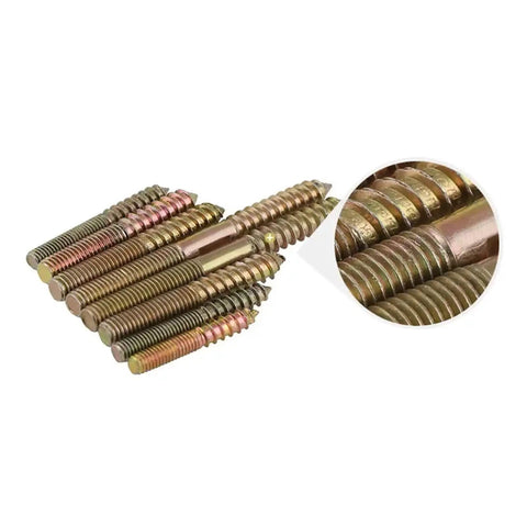 50 Pcs M6 Hanger Bolt Wood To Metal Dowels Double Ended Furniture Fixing Self Tapping Screws M6x60, close-up of threaded detail