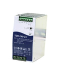 Heavy Duty Rock Solid 240W Din Rail Power Supply 24V DC 10A Amps ultra slim metal box angled view.