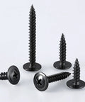 No Fuss Top Shelf Heavy Duty Workhorse Number 8 Black Truss Head Wood Screws, assorted lengths for DIY projects.