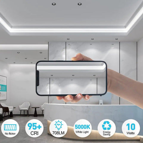 Cool 3 Inch Recessed LED Downlight Kit In Black With Adjustable Gimbal Eyeball, 10W, 5000K, 604 Lumens in modern ceiling