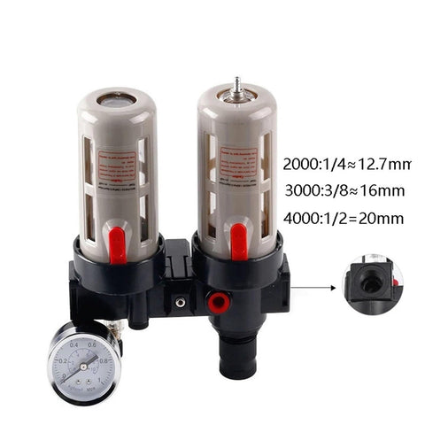 Half Inch Air Compressor FRL Combo with Oil Water Separator and Filter Regulator Lubricator in heavy duty metal