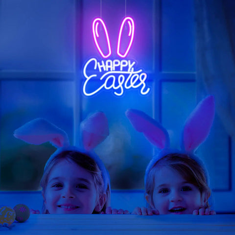 Easter Bunny Ears Neon Sign LED Light USB Powered Wall Decor For Living Room Bedroom Office Party Spring Decor