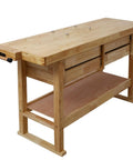 Beefy Heavy Duty Wooden Workbench With Four Drawers And Rubber Wood Top, 60 Inch Garage Shop Table With Two 16 Inch F Clamps, 330 Pounds Capacity