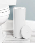 Three Roll Toilet Paper Organizer With Cover Floor Stand For Bathroom Space Saving Tissue Storage Aura Collection White